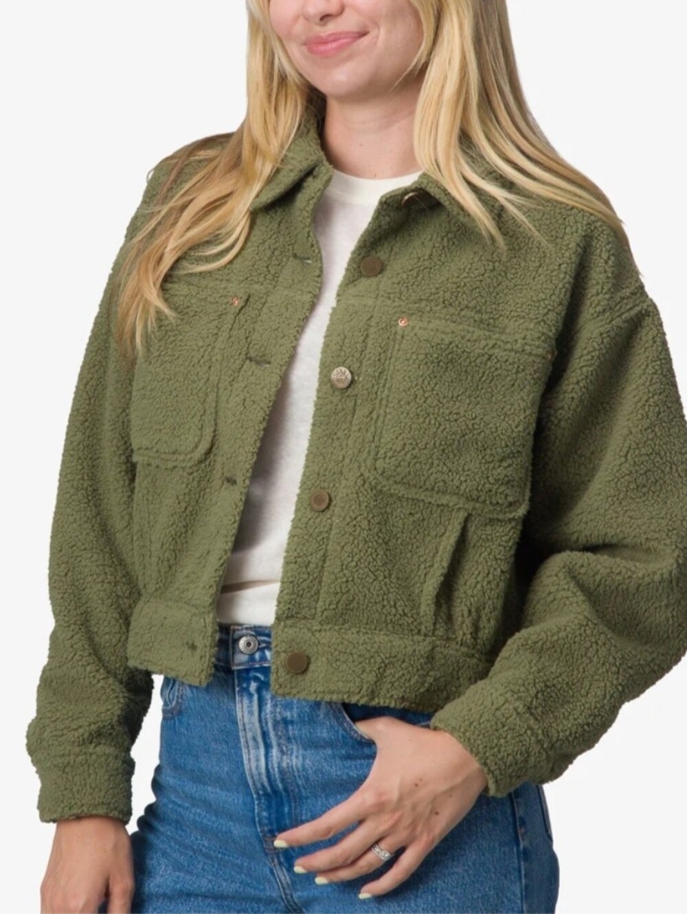 Reef Womens Green Sammie Sherpa Jacket Size XL NWT Vintage Trucker Cozy